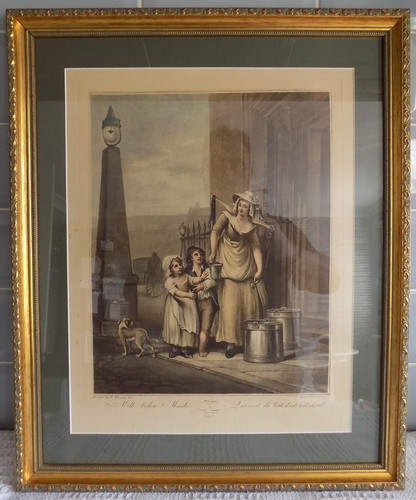 Vintage Print 'Cries of London 'Milk below maids' Ornate Gold Frame