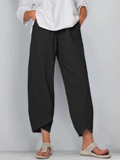 Womens Linen Pants Summer Casual Capri Pants with Pockets Palazzo Cropped Comfy