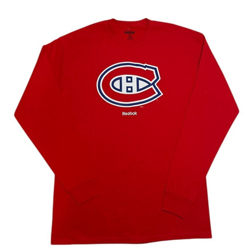 Reebok Montreal Canadiens Long Sleeve T-Shirt Men's Medium Red NHL Hockey NEW