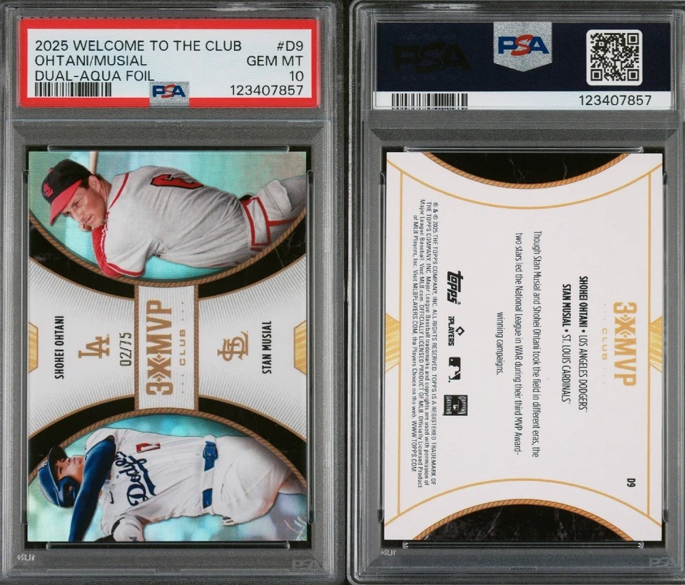 Shohei Ohtani Stan Musial 2025 Topps Bienvenido “3X” Club AQUA FOIL 02/75 PSA 10💎 Foto 3 de 3