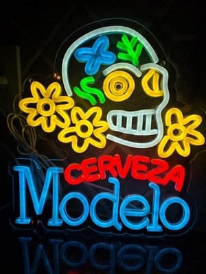 Cerveza Modelo Skull LED Neon Sign With Dimmer USB Powered Adjustable Light