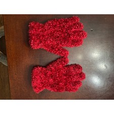 Red Fuzzy Gloves Mittens Plush Cozy Winter Warm Women OS