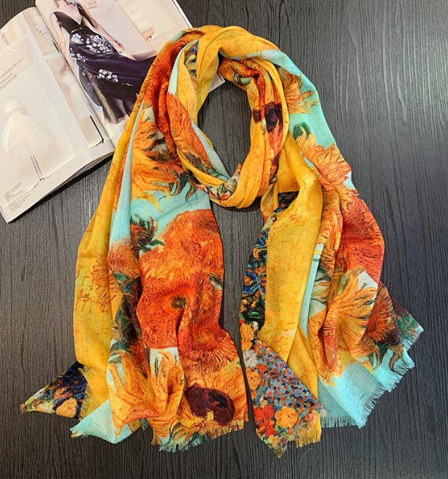 100% Wool Shawl chrysanthemum Print Neckerchief Scarf 200X100cm Bandanna Wrap