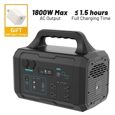 Emergency 1800W Power Station LiFePO4 Battery Multi-Output Solar Generator