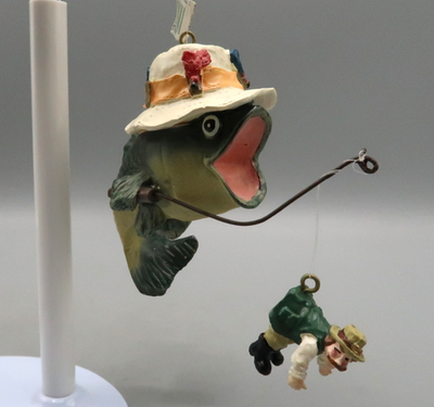 #ad FISH Midwest Cannon Falls Christmas Ornaments Fish hooking a Fisherman Humor $10.00