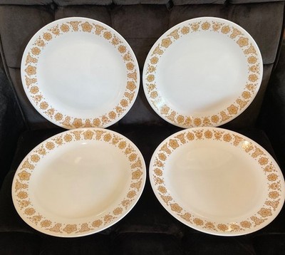 Corelle by Corning Butterfly Gold Set of 4 Dinner Plates VTG Vitrelle Glass