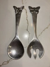 Vtg Mariposa Aluminum Salad Serving Set Butterfly Accents