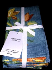 WILLIAMS SONOMA HARVEST FLORAL STRIPE DINNER NAPKINS 100% COTTON SET OF 4 N/WTGS
