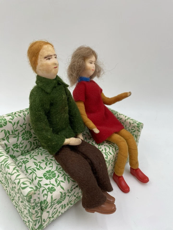 "Lote de 2 muñecas Stockinette vintage Erna Meyer casa de muñecas mamá papá flexibles 6""" Foto 2 de 4