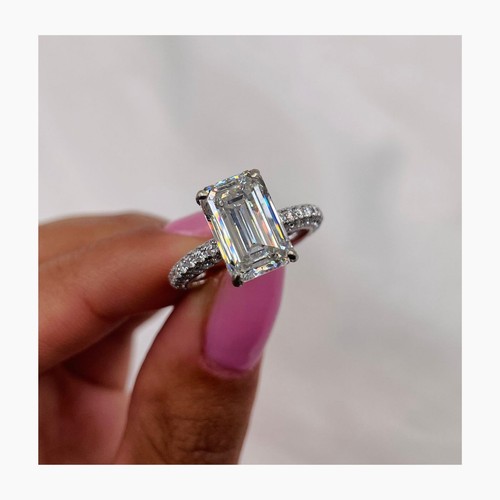 Diamond Engagement Ring Emerald IGI Certified VS1 F 4.2 Carat 18K White Gold - Picture 3 of 11