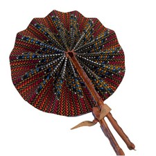 Handmade West African Ankara fabric folding fan with leather handle