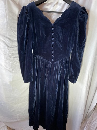 Laura Ashley, Vintage 1980s Laura Ashley Velvet & Full Skirted Cocktail Party Dress - UK 12