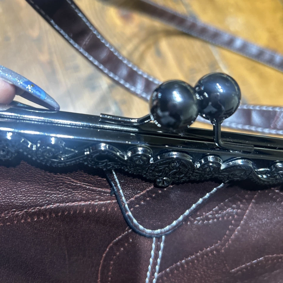 Bandolera Clutch Vintage con Detalle Bordado Flor Marrón Borgoña Foto 3 de 4