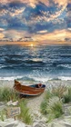 24" Fabric Panel | Timeless Treasures Water's Edge Coastal Beach Boat Scene Blue