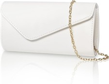 Clutch Purse for Women, Trendy Leather Envelope Evening Bags  Chain, White