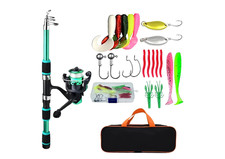 Fishing Pole Set Full Kits Telescopic Rod Spinning-Reel Baits Hooks Travel UK