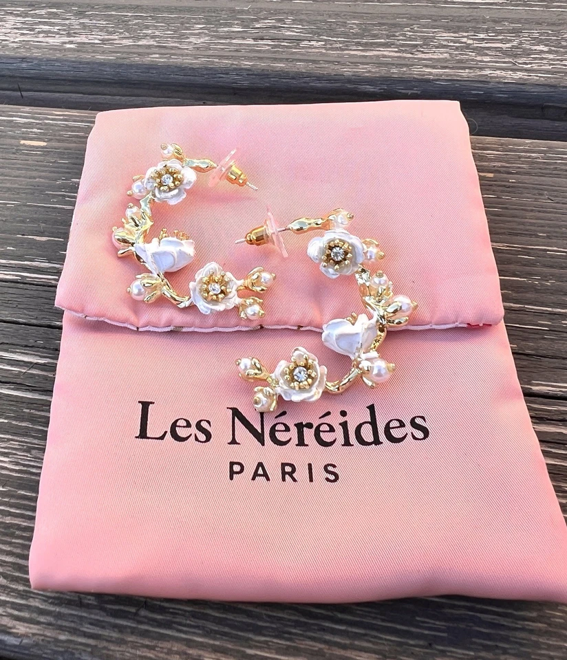 Les Nereides Gold Pearl And White Rose Earrings New Les Néréides France - Image 2 of 4