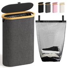 Narrow 60L Laundry Hamper with Lid, Removable Bag & Handles, Dark Grey