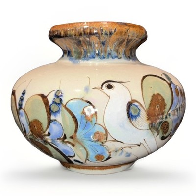 Vintage Ken Edwards signierte Vase Wachtel Vogel Keramik Tonala Steinzeug Mexiko sehr guter Zustand