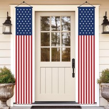 2PCS Patriotic American Flag Porch Banner Weatherproof July 4th Decor Set