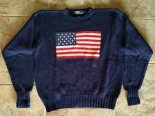 Vintage Ralph Lauren Polo American Flag Sweater - X Large - 100 Cotton