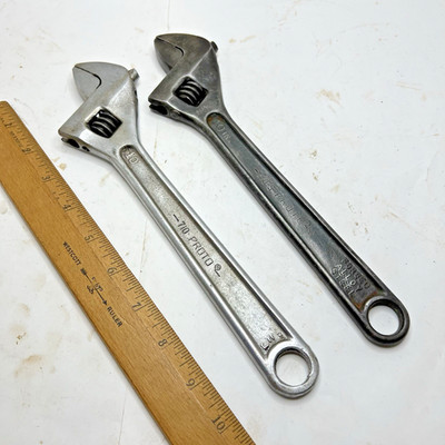 Vintage Lot 2 Proto Tools 710 & 710-S Black Oxide Adjustable Wrench Set 10'' USA