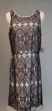 NWT Kensie Size Medium Black  Ivory Sleeveless Black Lace Overlay Dress