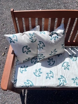 3 Fuß Auflösung Gartenbank Kissen Set, Seitenkissen, Creme Grün Blatt WASCHBAR