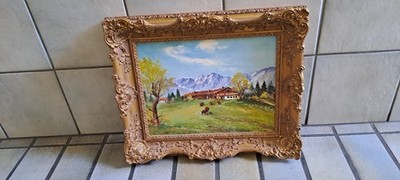 Prof.Erich O.Bärsch Ölgemälde ''Bauernhof in Grassau''im Prunkrahmen
