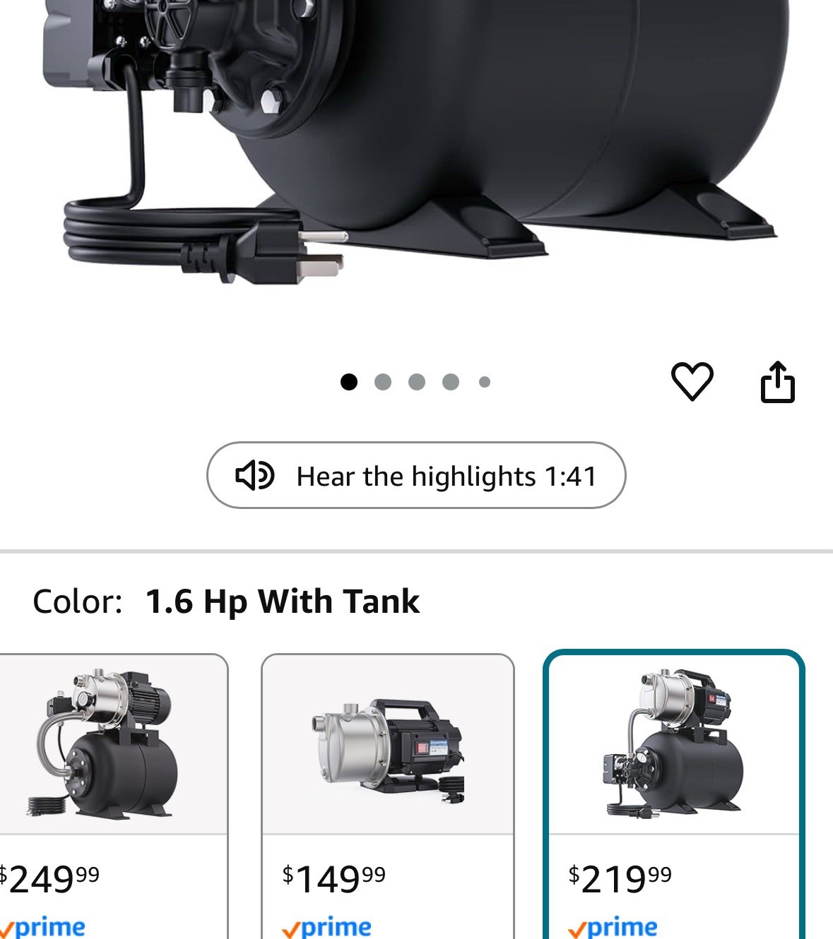 Aquastrong 1.6 HP Shallow Well Pump with Pressure Tank, 1320 GPH, 115V