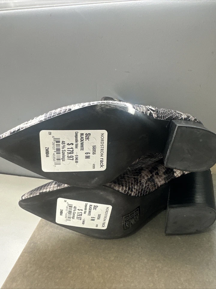 NWB AllSaints Womens Shoes Black/White Aster Snake Embossed US 6M Foto 3 de 4