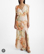 Express Multicolor Floral V-Neck Ruffle Sleeve A-Line Midi Dress Womens M