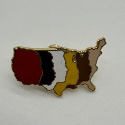 Vintage 1974 BLG USA Map Faces Enamel Multicolor Diversity Lapel Pin 1.5 