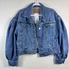 Levi's Puff Sleeve Denim Jacket Girls 10-12 Wash Blue Trucker Jean Jacket