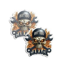Skull Cap Biker Skull and Wrenches Garage Sticker Hot Rod Decal Made in USA 2PK