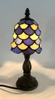 Small Tiffany Style Lamp Blue & White Glass  Design About 12" Tall Electric VTG