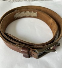 Vintage brown leather belt with cream color contrast stitching