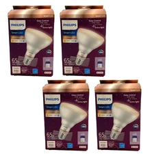Philips Smart Light Bulbs Wi-Fi LED 65W Replacement Tunable White, Pack of 4