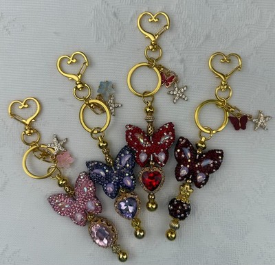 Hand made beaded key chain/Bag charm! Bling. Butterfly. Gifts. Basket filler.