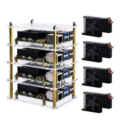 4 Layers Acrylic Gehäuse mit Armor Lite V5 Active Cooler Kühlkörper for Raspb...