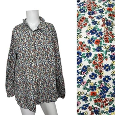 Boden Blouse Button Up Micro Floral Top Cotton Colorful Womens Size 16-18
