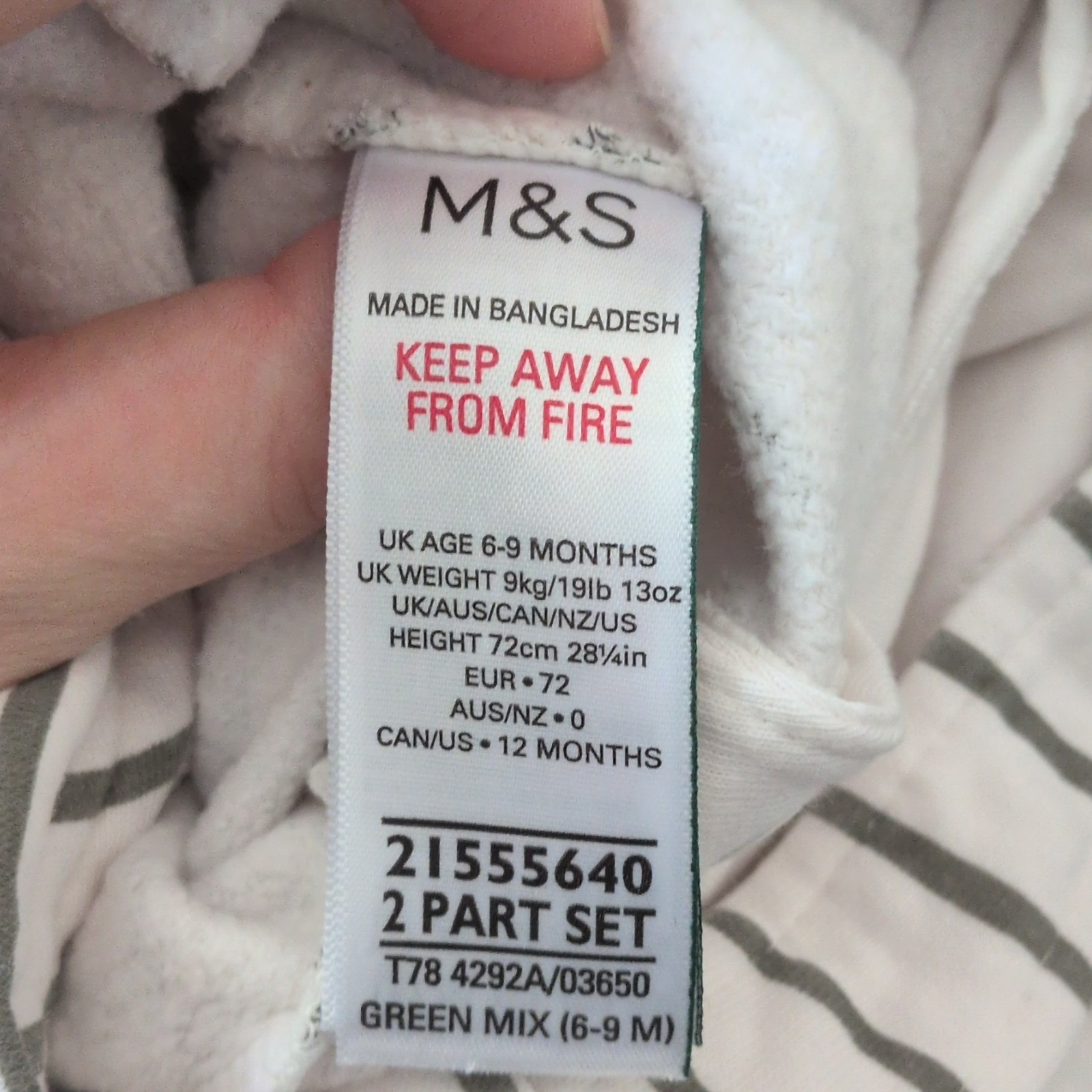 M&S 6-9M Dungaree One-Piece Playsuit White/Grey/Blue Stripe Button Sleeveless image 3