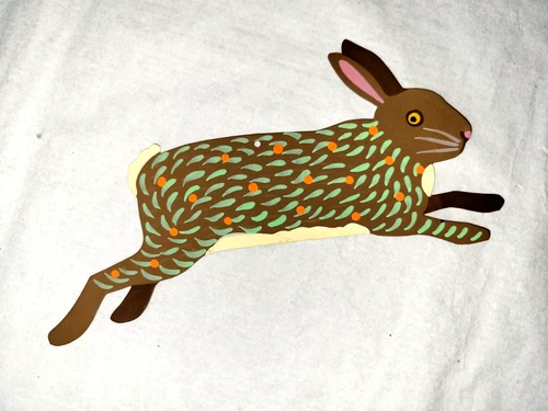 Vintage B Cukla  handmade, hand painted tin Rabbit signed Christmas ornament