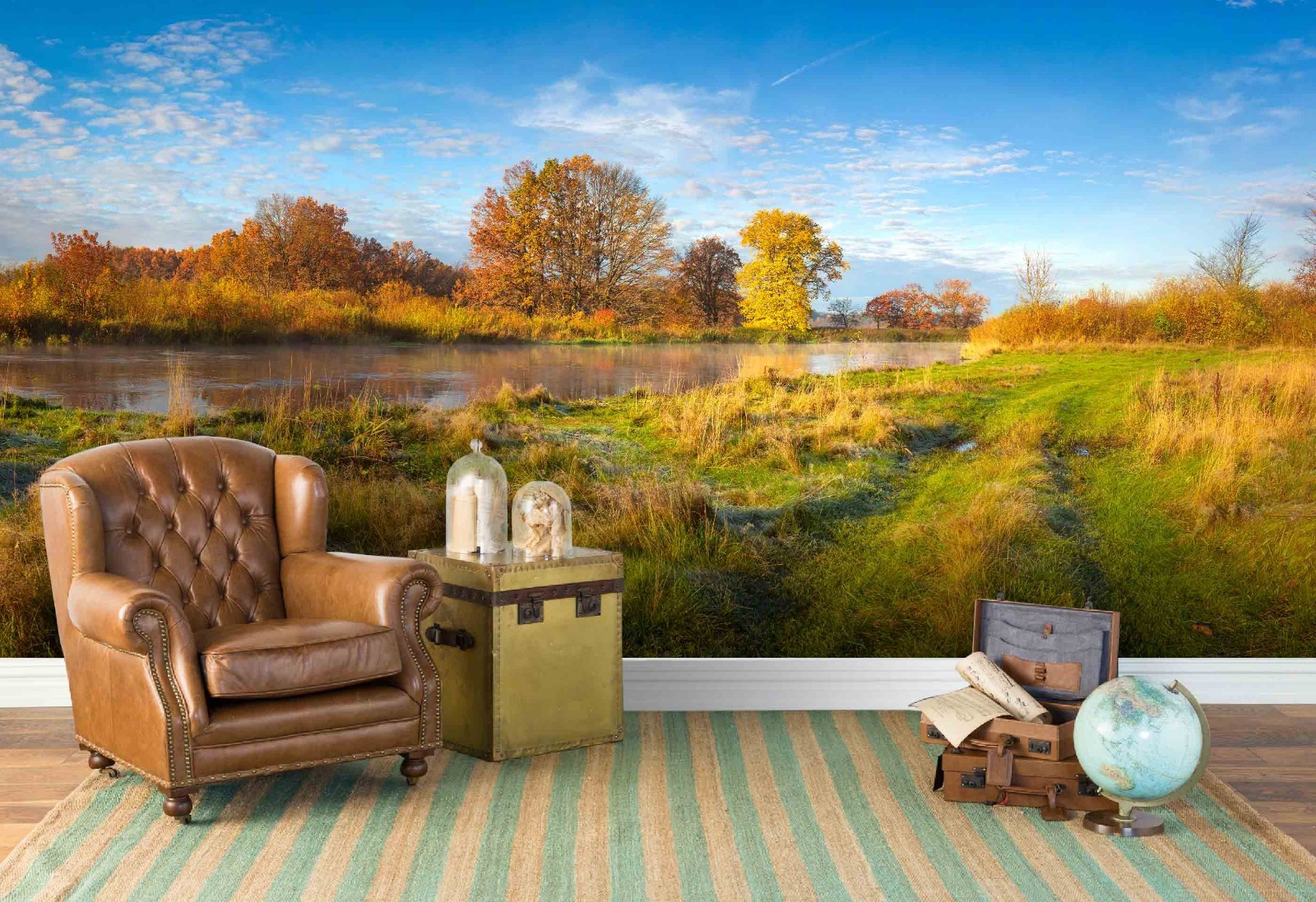 3D Field River Autumn Landscape Wall Murals Wallpaper Murals Wall Sticker