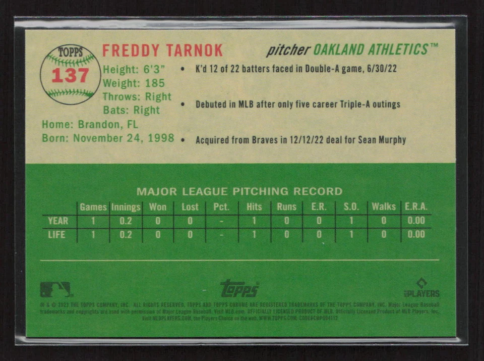2023 Topps Chrome Platinum Anniversary #137 Freddy Tarnok Rose Gold /75 - Image 2 of 2