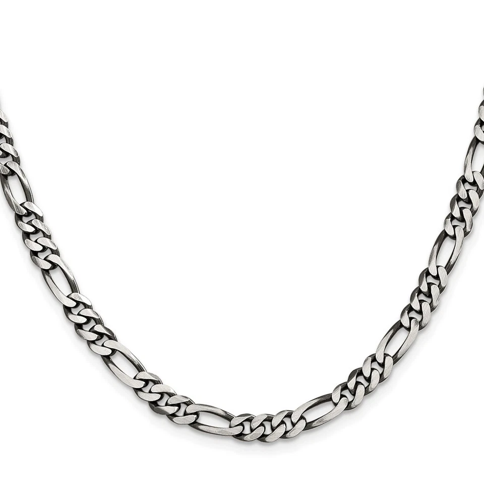 Collar de cadena Figaro de plata de ley envejecida de 5,5 mm 24" 28,19 g para mamá Foto 2 de 4