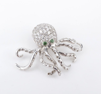 18k Pave Diamant Oktopus Anhänger Weißgold 3/4'' Cherie Dori 3D PG1957