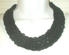 Vintage Braided Collar Choker Bib Style Seed Bead Necklace Black 16"