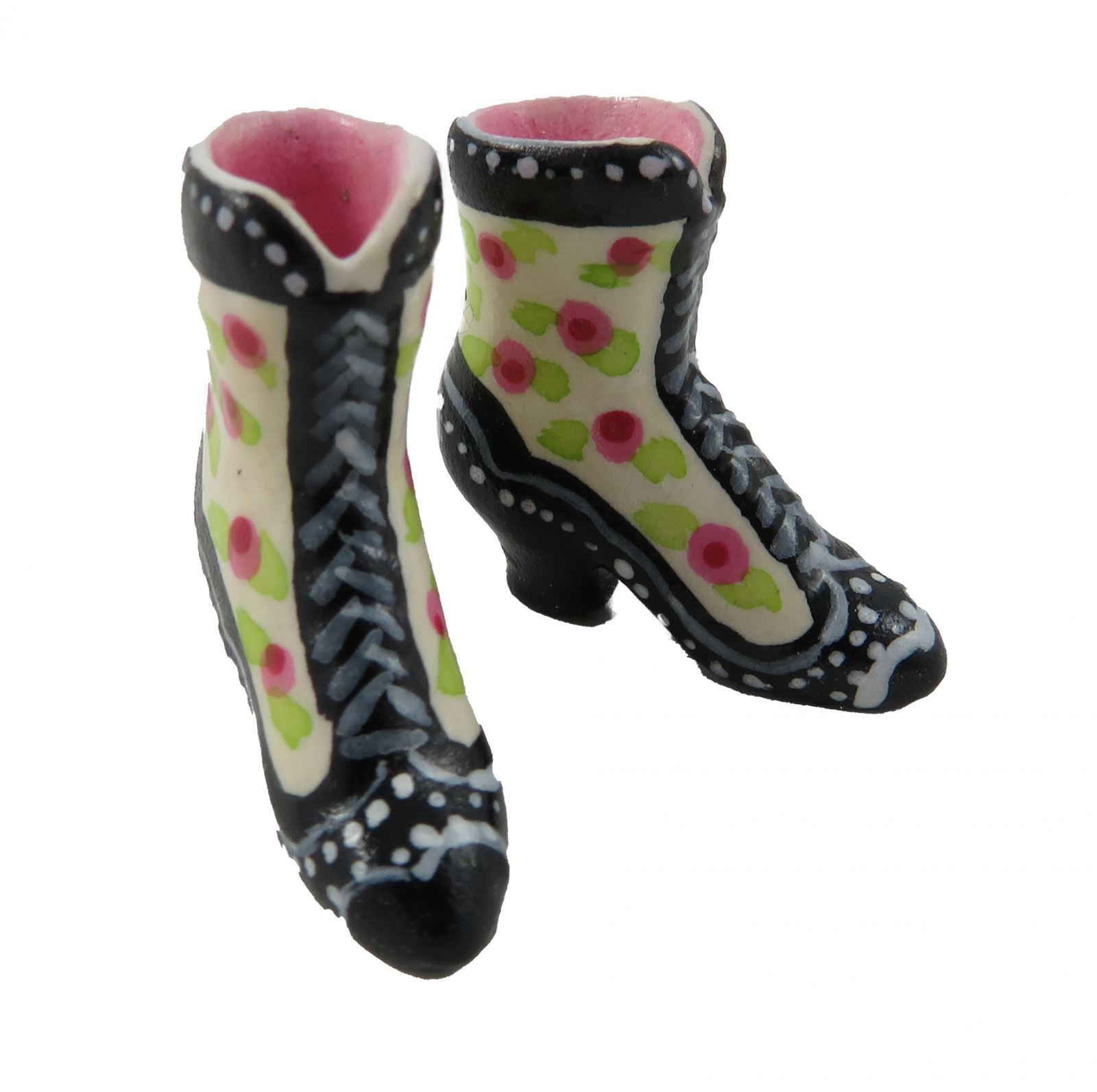 Casa Delle Bambole Nero Rosa Vittoriano Stivali Donna Scarpe Bambole