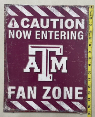 Texas A&M Aggies NCAA Caution Fan Zone Tin Sign Bar Man Cave Décor 16 X 12.5